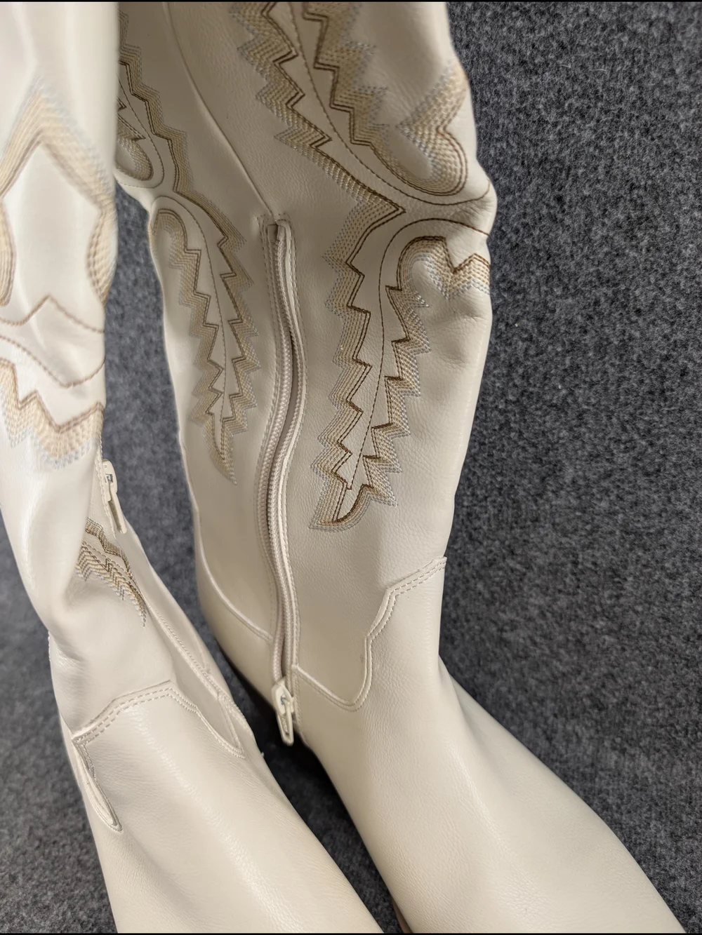 Women’s Cream Over-the-Knee Western Boots with Embroidered Detail